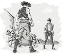 The wild west of AdTech. A cartoon picture of a wild west showdown between two cowboys