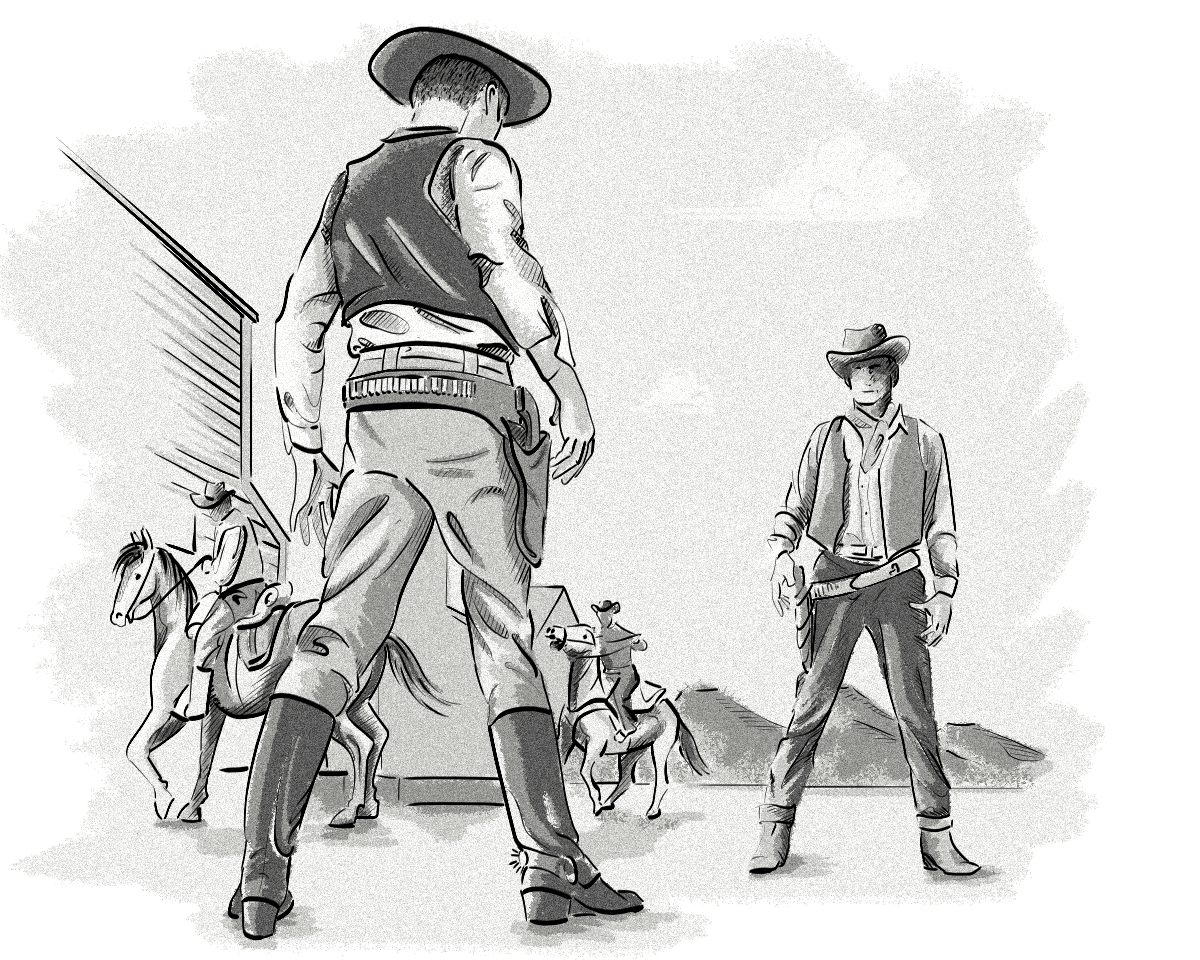 The wild west of AdTech. A cartoon picture of a wild west showdown between two cowboys