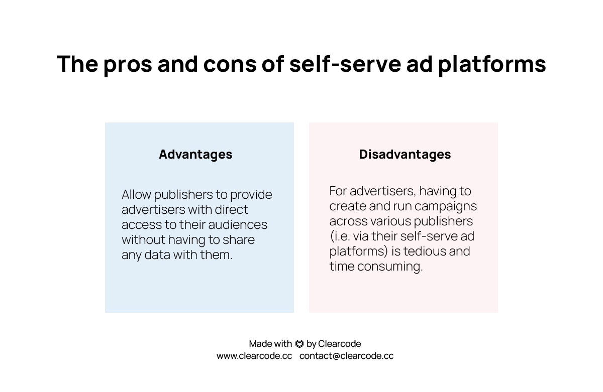 advantages and disadvantages of self-serve ad platforms